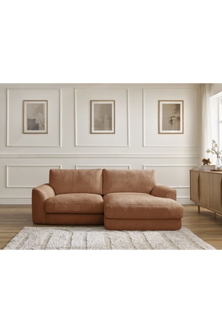 Canapé d'angle droit Leonore - Orange - 3 places - En tissu texturé