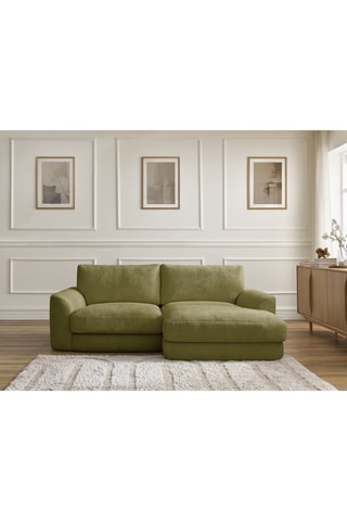 Canapé d'angle droit Leonore - Vert olive - 3 places - En tissu texturé