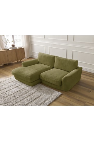 Canapé d'angle gauche Leonore - Vert olive - 3 places - En tissu texturé