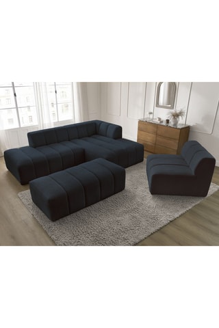 Canapé d'angle gauche, chauffeuse et pouf Annecy - Bleu foncé - 5 et 1 places - En tissu bouclette