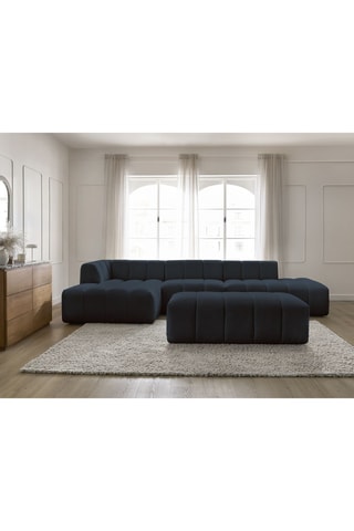 Canapé d'angle gauche, chauffeuse et pouf Annecy - Bleu foncé - 5 et 1 places - En tissu bouclette