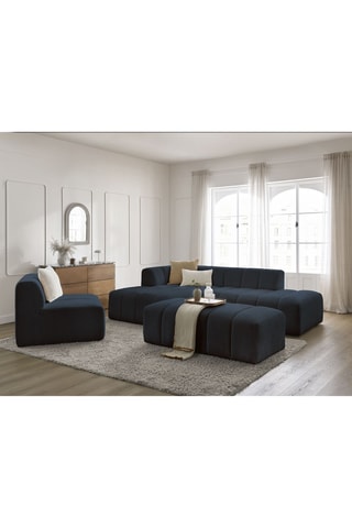 Canapé d'angle gauche, chauffeuse et pouf Annecy - Bleu foncé - 5 et 1 places - En tissu bouclette