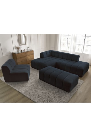 Canapé d'angle gauche, chauffeuse et pouf Annecy - Bleu foncé - 5 et 1 places - En tissu bouclette