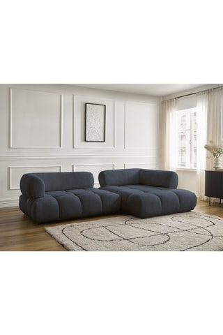 Canapé d'angle droit Alya- Bleu foncé - 3 places - En tissu bouclette