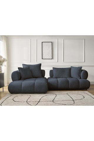 Canapé d'angle gauche Alya- Bleu foncé - 3 places - En tissu bouclette
