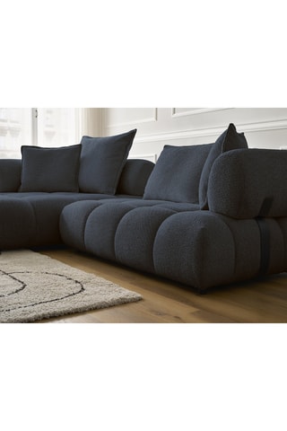 Canapé d'angle gauche Alya- Bleu foncé - 3 places - En tissu bouclette