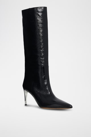 Gelakte Lamsleren Laarzen met Hak Danyl Metal - Zwart