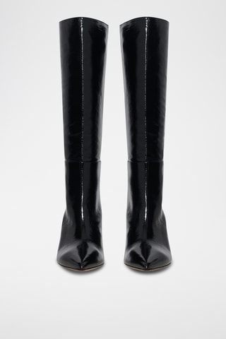 Gelakte Lamsleren Laarzen met Hak Danyl Metal - Zwart