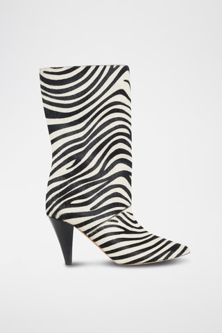 Leren Enkellaarzen met Hak Ulli Pony Zebra - Zwart en Beige