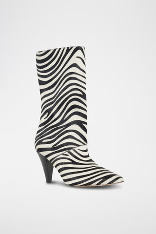 Leren Enkellaarzen met Hak Ulli Pony Zebra - Zwart en Beige