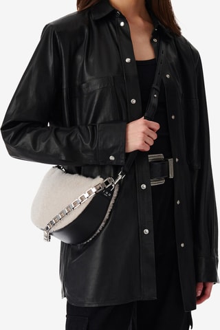 Kalfsleren Schoudertas Arc Xl Fur - Beige en Zwart 