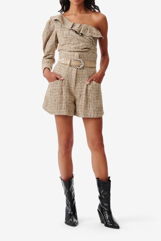 Asymmetrische Tweed Top Lizy - Gemêleerd Beige