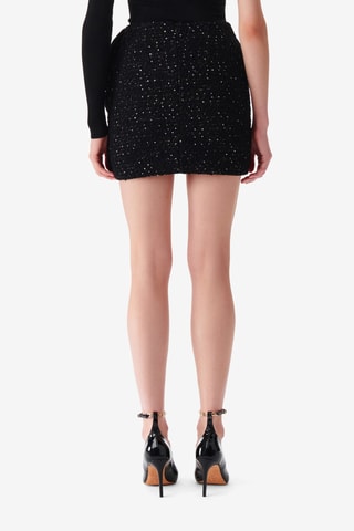 Tweed Gedrapeerde Minirok Hoge Taille Clarita - Zwart