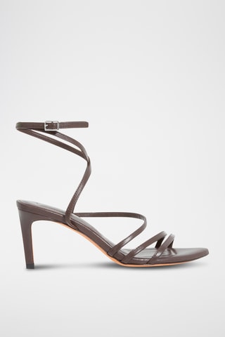 Lamsleren Sandalen met Hak Ido Strap - Donkerbruin