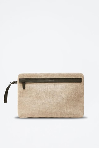 Tote bag tressé en cuir et sac pochette en lin - Kaki