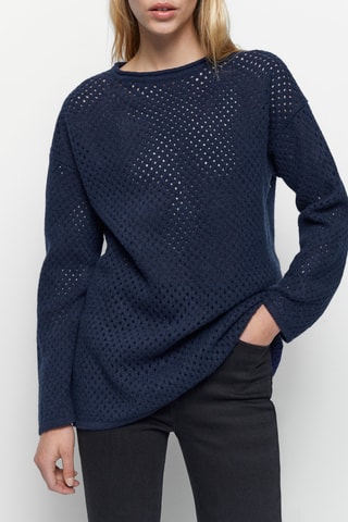 Pull oversize ajouré laine - Bleu marine