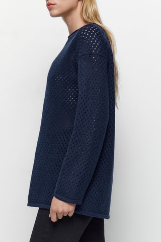 Pull oversize ajouré laine - Bleu marine