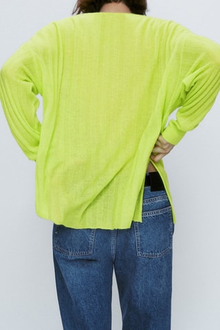 Pull cape large maille côtelée - Vert citron