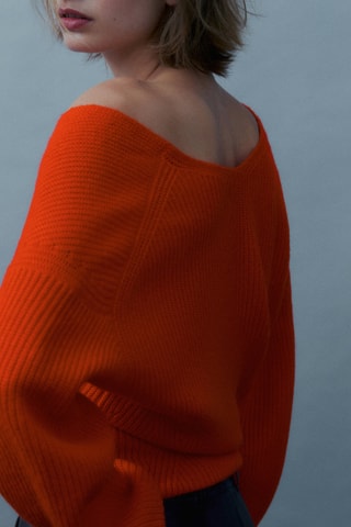 Pull en maille perlée à manches ballon - Orange