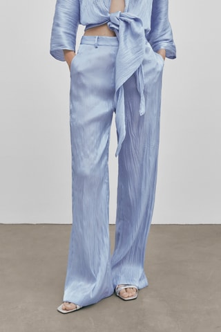Pantalon large en organza effet froissé taille haute - Studio - Ciel