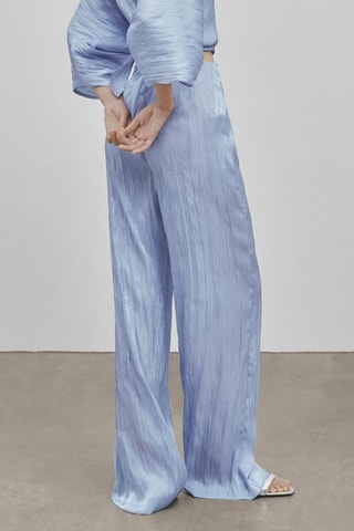 Pantalon large en organza effet froissé taille haute - Studio - Ciel