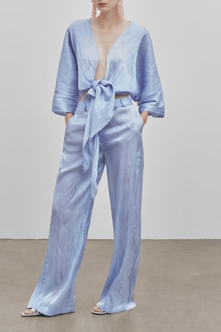 Pantalon large en organza effet froissé taille haute - Studio - Ciel