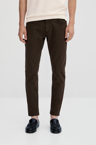 Pantalon type jean broken twill slim fit - Marron