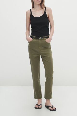 Pantalon taille mi-haute slim cropped - Vert olive