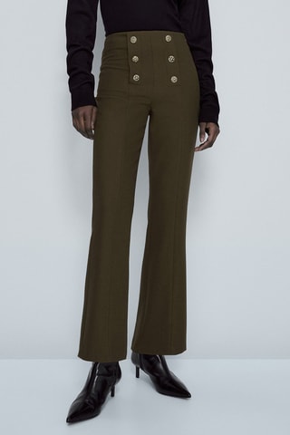 Pantalon flare boutons dorés - Kaki