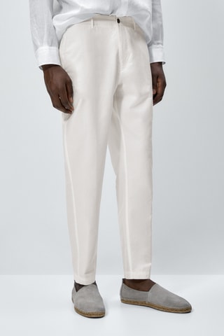 Pantalon chino en coton mélangé avec du lin tapered fit - Ecru