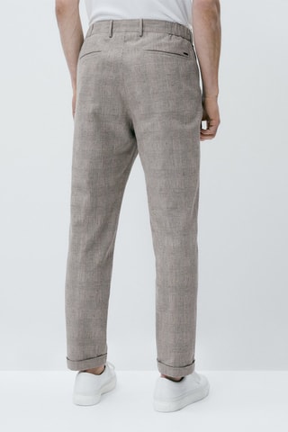 Pantalon chino jogger fit en lin à carreaux - Gris clair chiné