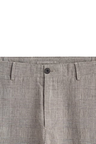 Pantalon chino jogger fit en lin à carreaux - Gris clair chiné