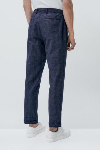 Pantalon chino jogger fit en lin à carreaux - Bleu marine