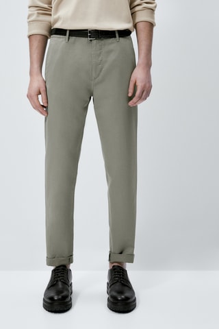 Pantalon chino avec du lin tapered fit - Kaki