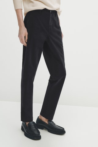 Pantalon chino mélange de coton coupe tapered - Bleu marine