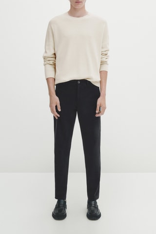 Pantalon chino mélange de coton coupe tapered - Bleu marine