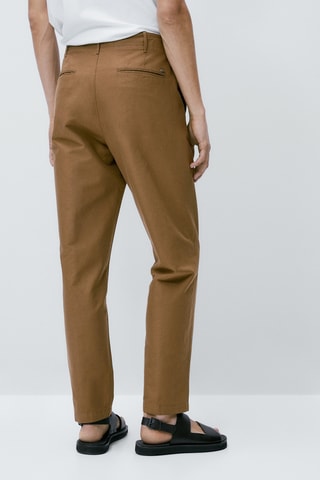 Katoenen Chino met Linnen Tapered Fit - Camel