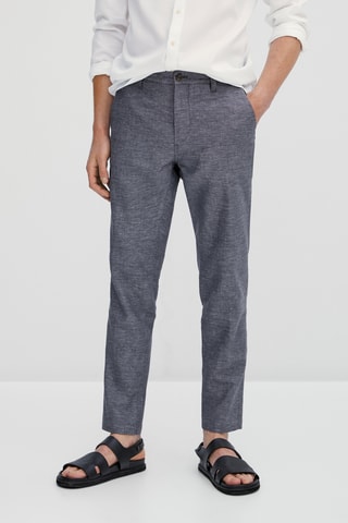 Pantalon chino en coton et lin tapered fit - Bleu marine chiné