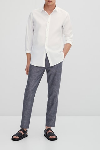 Pantalon chino en coton et lin tapered fit - Bleu marine chiné