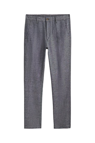 Pantalon chino en coton et lin tapered fit - Bleu marine chiné
