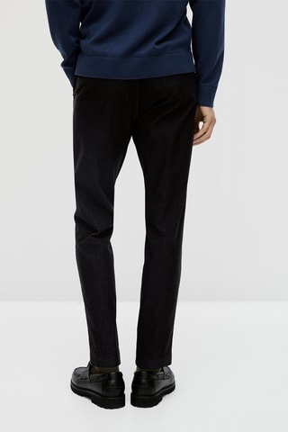 Pantalon faux uni passants sur les côtés - Bleu marine