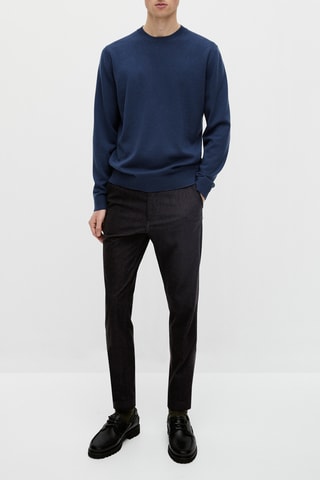 Pantalon faux uni passants sur les côtés - Bleu marine