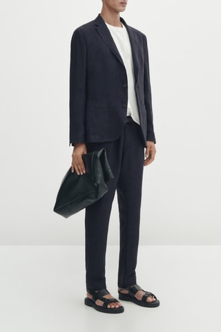 Pantalon de costume en lin sergé bleu marine - Bleu marine