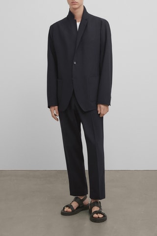 Pantalon de costume bleu en laine mélangée - Studio - Bleu marine