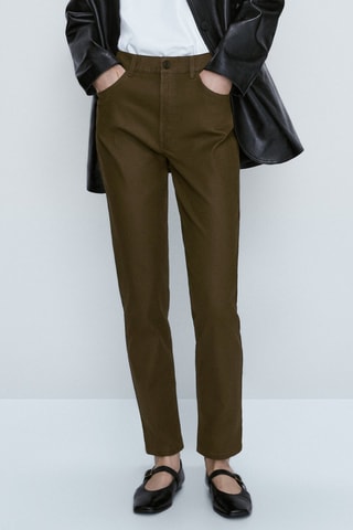 Jean enduit taille haute droite - Kaki