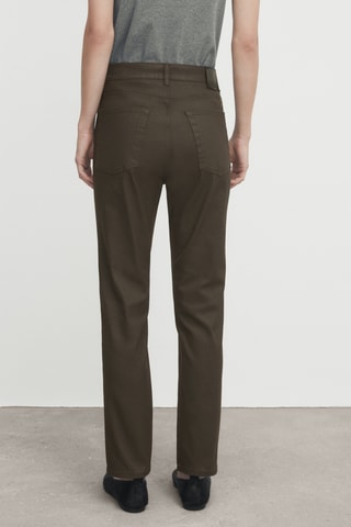 Jean enduit taille haute coupe droite - Marron