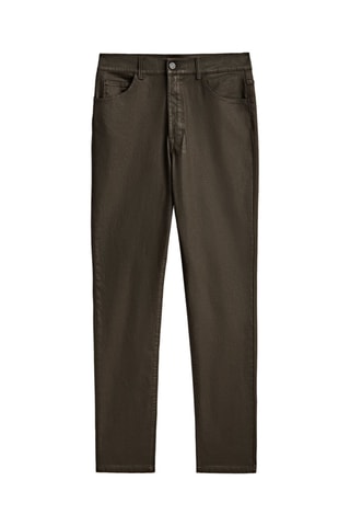 Jean enduit taille haute coupe droite - Marron