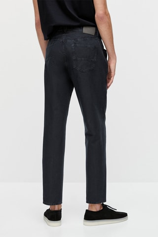 Faux jean en coton et lin tapered fit - Bleu marine