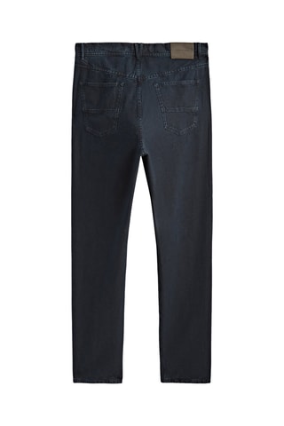 Faux jean en coton et lin tapered fit - Bleu marine
