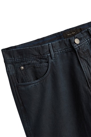 Faux jean en coton et lin tapered fit - Bleu marine